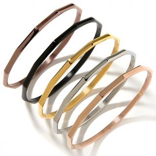 Stately Steel Set of 5 Faceted Round Bangle Bracelets
