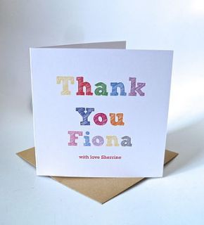 personalised thank you card by gorgeous creations