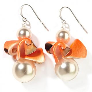 Orange and White Shell Bead Sterling Silver Earrings