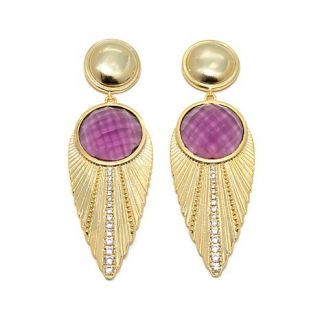 Daniela Swaebe Fashion Jewelry "Deco Owl" Purple Crystal Goldtone Drop Earrings