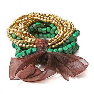 BAJALIA "Aarya" Set of 18 Wood and Goldtone Beaded Bracelets