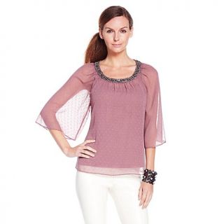G by Giuliana Rancic Swiss Dot Peasant Blouse with Camisole