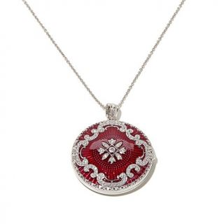 Xavier .97ct Absolute™ Pavé and Red Enamel Filigree Locket with 16