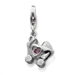Charming Silver Inspirations Sterling Silver Baby Carriage Dangle Charm with Pi