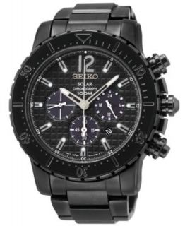 Seiko Watch, Mens Solar Chronograph Black Ion Finish Stainless Steel Bracelet 42mm SSC095   Watches   Jewelry & Watches