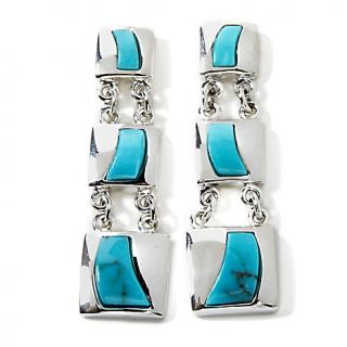 3 Station Turquoise Drop Sterling Silver Earrings
