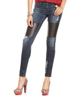 GUESS Jeans, Skinny Dark Wash Faux Leather Distressed   Jeans   Women