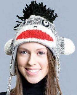 Koolwool New Handmade 100% Wool Fleeced Interior Kid size COOL Sock Monkey Pilot Animal Cap/hat with Ear Flaps and Poms ***EXTRA FAST SHIPPING FOR HOLIDAYS*** 