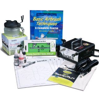 Iwata BEGINNER AIRBRUSH SET with Ninja Jet Compressor, NEO CN Airbrush, and Basic Airbrush Techniques Book and Exercise Kit