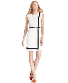 Calvin Klein Dress, Belted Dress with Faux Wrap   Dresses   Women