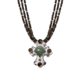 Jay King Multigemstone Sterling Silver Cross with 3 Row Beaded Necklace