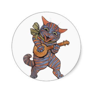 Banjo Playing Cat Round Stickers