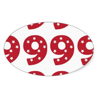 Number 9   White Stars on Dark Red Oval Stickers