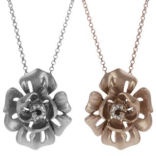 Journee Collection Stainless Steel CZ Vintage Flower Necklace Journee Collection Fashion Necklaces