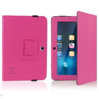 Crazycity PU Leather Slim 7 inch tablet Folio Protective Cover Case with Stand for 7" Afunta Q88, AGPtek, Alldaymall Q88, Axis, Chromo, Dragon Touch A13 Q88,Y88, Tagital with Dual Camera Tablet PC, ZTO N1, ZTO N1 plus, Zeepad 7.0 Only (Q88hot pink) 