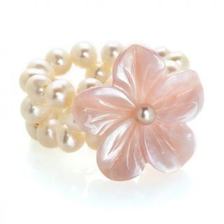 Tara Pearls Mother of Pearl and Cultured Freshwater Pearl "Carved" Flower Ring