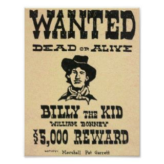 Billy the Kid Old Wild West Wanted Poster