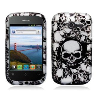 Aimo Wireless HWM866PCLMT237 Durable Rubberized Image Case for Huawei Ascend Y M866   Retail Packaging   White Skulls Cell Phones & Accessories