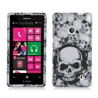 Aimo Wireless NK521PCLMT237 Durable Rubberized Image Case for Nokia Lumia 521   Retail Packaging   White Skulls Cell Phones & Accessories