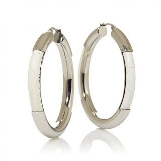 Stately Steel Leather Accent Hoop Earrings