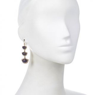 Studio Barse "Voyage" Blue Lapis Three Stone Bronze Shield Design Drop Earrings