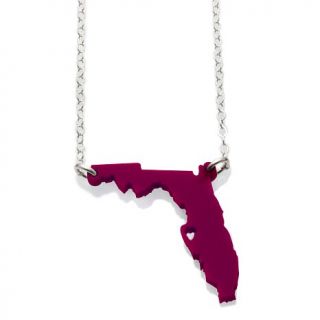 Moon and Lola Acrylic State Sterling Silver Map and Heart Cutout 16 1/2" Neckla