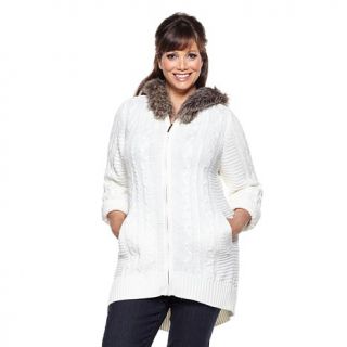 Queen Collection Cardigan with Faux Fur Trim Hood