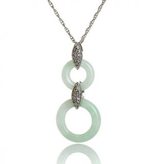 Green Jade Double Circle Pendant with Diamond Accents and 18" Sterling Sil