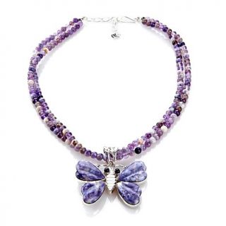 Multigemstone "Butterfly" Sterling Silver Pendant with Bead Necklace