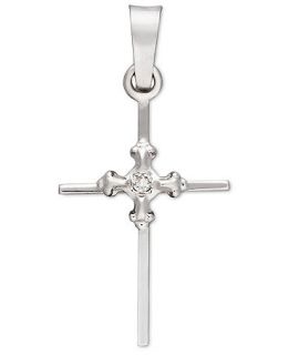 14k White Gold Pendant, Diamond Accent Slim Cross Pendant   Necklaces   Jewelry & Watches