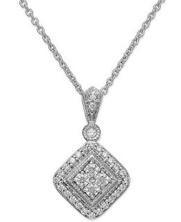 Sterling Silver Diamond Square Pendant Necklace (1/3 ct. t.w.)   Necklaces   Jewelry & Watches