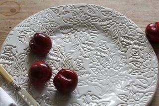 hand printed stoneware platter by artisan