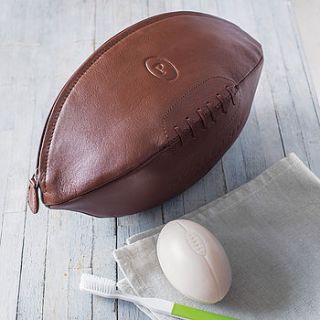 leather rugby ball wash bag by chapel cards