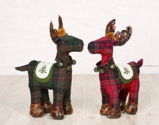 Transpac Imports Plush Plaid Reindeer Figurines, Set of 2   Holiday Figurines