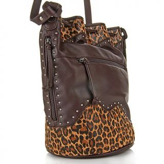 Chi by Falchi Leather Tote with Leopard Printed Trim