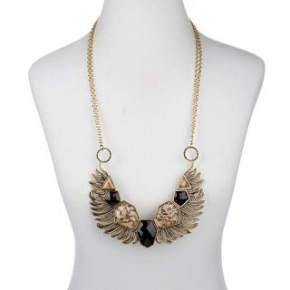 Studio Barse Black Onyx and Jasper Bronze "Feather" 30 1/4" Bib Necklace