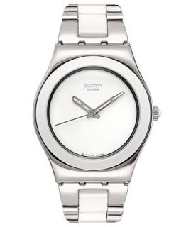 Swatch Watch, Womens Swiss White Ceramic and Stainless Steel Bracelet 33mm YLS141G   Watches   Jewelry & Watches