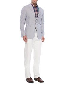 Peter Millar Soft Pincord Jacket, Plaid Linen Shirt & Raleigh Washed Flat Front Pants