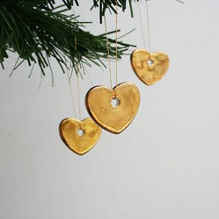 three little gold heart decorations by jo heckett