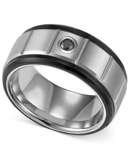 Triton Mens Black and White Tungsten Ring, Black Diamond Accent Wedding Band   Rings   Jewelry & Watches