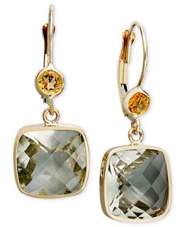 14k Gold Earrings, Green Quartz (8 1/3 ct. t.w.) and Citrine (3/4 ct. t.w.) Cushion Cut Drop   Earrings   Jewelry & Watches