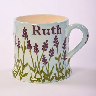 personalised hand painted lavender mug by hannah berridge