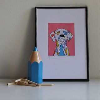 coloured dog portrait hand coloured print by adam regester art and illustration