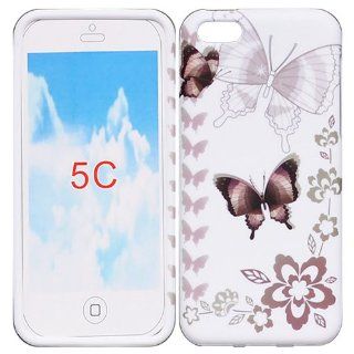 Bfun Brown Butterfly Style Gel Silicone Cover Case for Apple iPhone 5C AT&T Verizon Sprint Cell Phones & Accessories