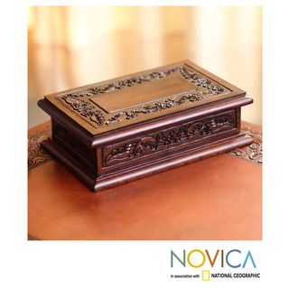 Handcrafted Mohena Wood and Leather 'Andean Detail' Jewelry Box (Peru) Novica Jewelry Boxes