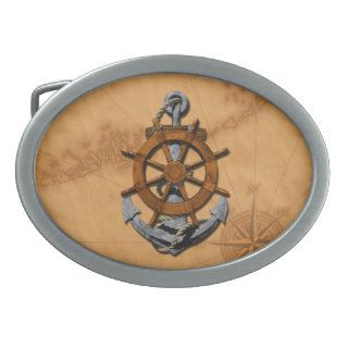 Nautical Ships Wheel And Anchor Belt Buckle