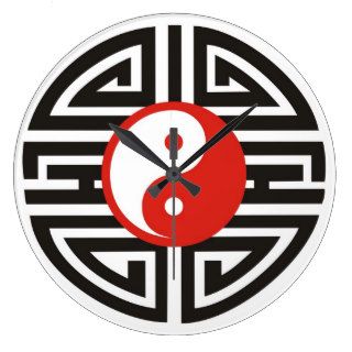 Yin & Yang Tattoo   red black Round Wall Clock
