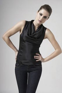 black silk sleeveless cowl neck blouse by the shirt company