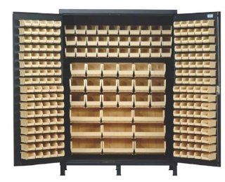 Bin Cabinet Super Wide Heavy Duty Gray 60 x 24 x 84, 227 BLUE Bins   Garage Storage And Organization Products  