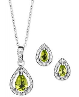 14k Gold and Sterling Silver Earrings, Peridot (7/8 ct. t.w.) and Diamond Accent Teardrop Earrings   Earrings   Jewelry & Watches